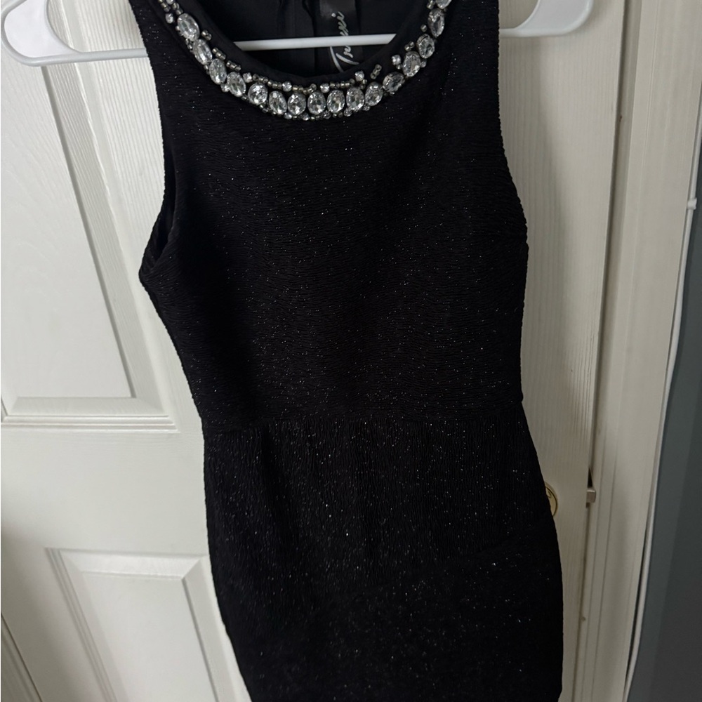 Trixxi Black Dress with Embellished Neckline